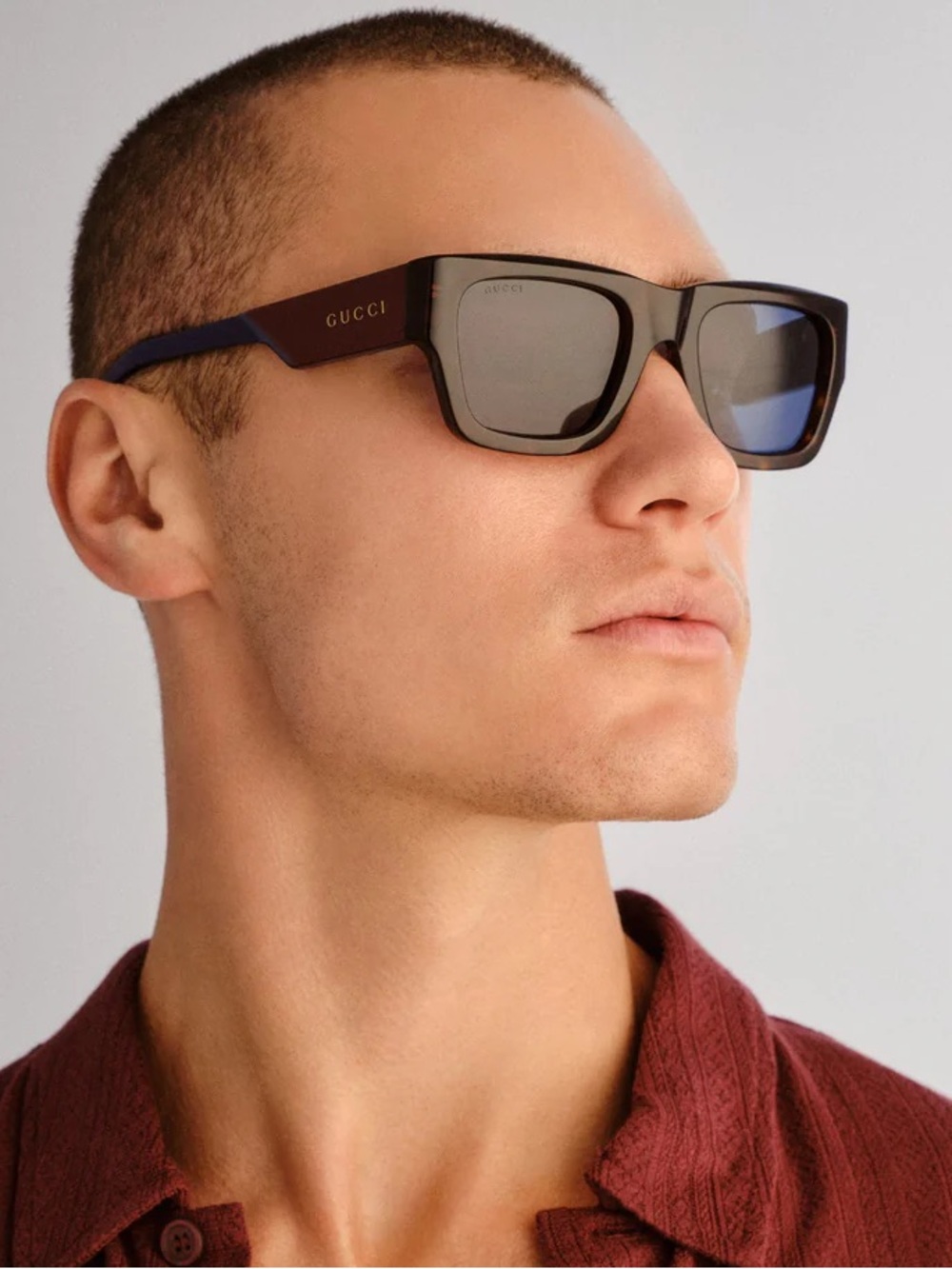 New Gucci GG1668S 002 Havana Sunglasses with Burgundy & Blue Temples Authentic - Picture 3 of 5